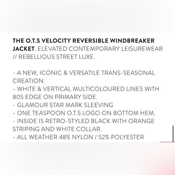 OTS VELOCITY REVERSIBLE WINDBREAKER JACKET. Size medium - Picture 6 of 6